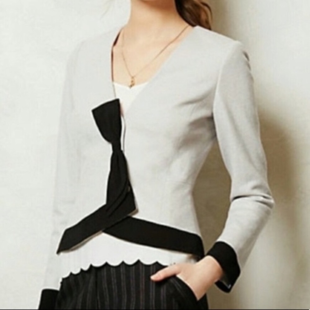 Anthropologie Elevenses Femme Bow Jacket 10 Wool Blend Workwear